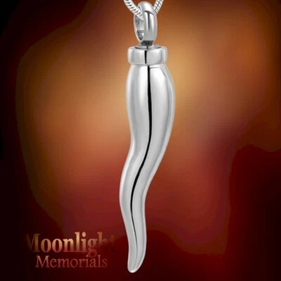 New Horn Stainless Steel Italian Horn Ashes Urn Cremation Memorial Necklace - Image 1 of 3