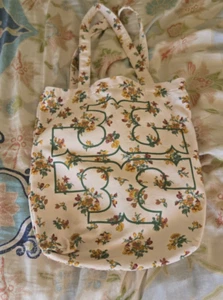 TORY BURCH Wallpaper Yellow Scattered Blossom Green Logo Floral Canvas Tote Bag - Picture 1 of 5