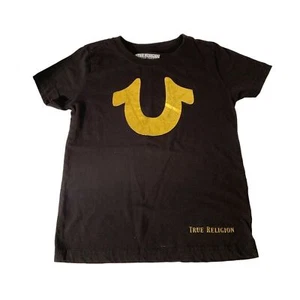 True Religion Kids Black and Gold Logo Short Sleeve T-Shirt Size 7 - Picture 1 of 7
