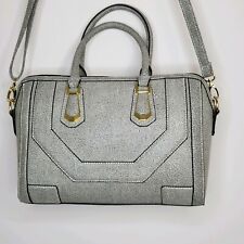 Mossimo Large Faux Leather Gray Black HandBag Satchel long Strap Gold hdwr New