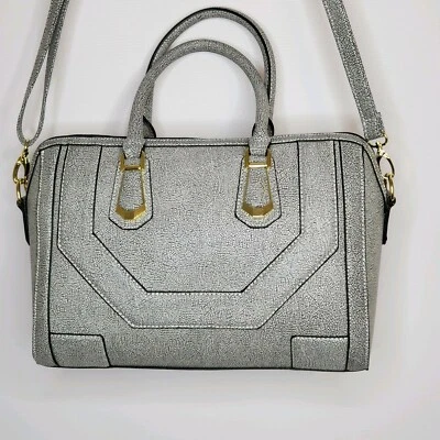 Mossimo Large Faux Leather Gray Black HandBag Satchel long Strap Gold hdwr New Foto 1 de 4