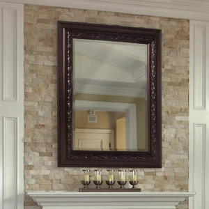 Addyson Rich Brown Embossed Framed Rectangular Mirror, Beveled Accent Decorative - Picture 1 of 7