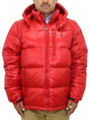 Polo Ralph Lauren 男式闪亮连帽羽绒夹克外套带小马 - 红色 — 第 1/4 张图片