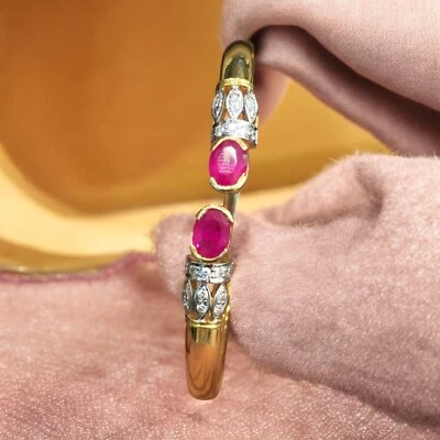Elegant 2.70 Cts Round Brilliant Cut Diamonds Ruby Cuff Bracelet 14K Yellow Gold - Image 1 of 4