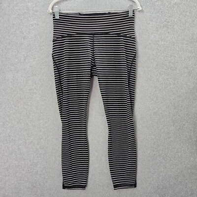 Pantalones activos Lululemon para mujer 10 negros blancos rayas paralelas legging tiempos de entrenamiento Foto 1 de 4