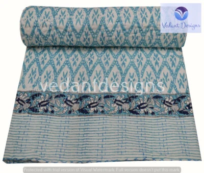 Colcha indiana feita à mão de algodão vintage bloco queen/duplo Kantha - Imagem 1 de 4