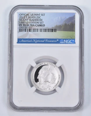 2013-S Silver PF70 ANT Mount Rushmore Quarter Limited Edition NGC - Image 1 of 4