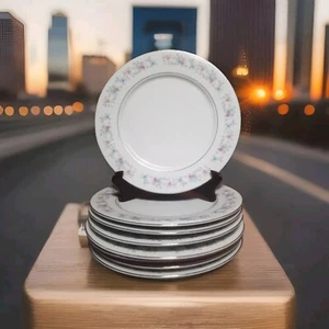  Cerambeau Tang Shan Fine China 10.5" Dinner Plate Platinum Rim Set of 8 - Picture 1 of 6