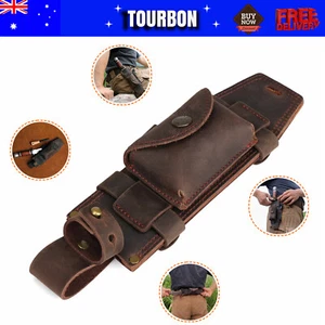 Tourbon Leather Scout Knife Sheath Horizontal Belt Knives Holster w/Tools Pouch - Picture 1 of 24
