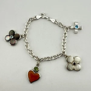 SU Vintage Argento Sterling 925 Multi Pietre Preziose Bellissimo Bracciale Misura 7'' (28g) - Foto 1 di 6
