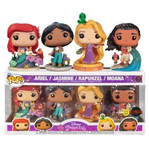 Funko PoP Disney Princess lot de 4, Ariel, Jasmine, Raiponce, Moana, brille dans le noir - Photo 1/6