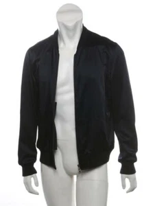DRIES VAN NOTEN Herren Blau Navy Satin Bomber Jacke Mantel US38 IT48 NEU - Bild 1 von 4