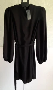 NEW LOOK LONG SLEEVED DRESS SIZE 14 (UK) BLACK WITH FABRIC BELT ELASTIC CUFF NEW - Picture 1 of 11