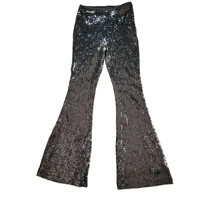 Anthropologie Joni Sequin Flare Pants Size 00 Black High Rise Cocktail Festival - Image 1 of 4