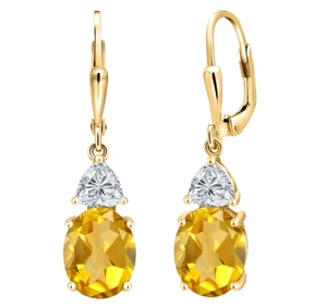 925 Silver Yellow Gold Plated Citrine and White Topaz Earrings Valentine's Day - Picture 1 of 4