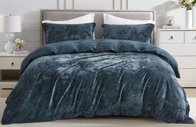 Chezmoi Collection Piers 3-Piece Luxurious Distressed Velvet Duvet Cover Set - Image 1 of 4