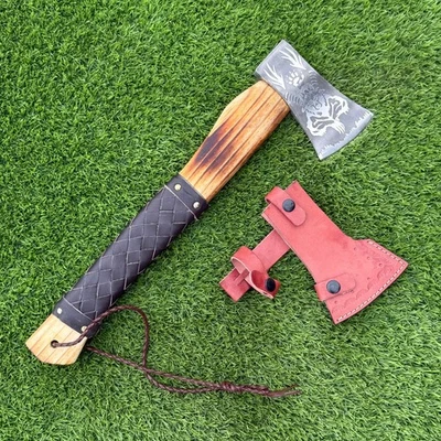 HAND FORGED Carbon Steel Viking VALHALLA Axe Tomahawk Throwing Axe+Sheath Z-2303 - Image 1 of 4