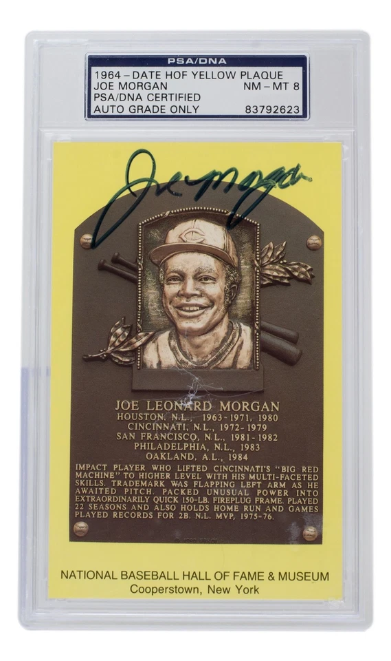 Joe Morgan Signed Slabbed Astros Hall of Fame Plaque Postcard PSA/DNA NM MT 8 - Image 1 of 4