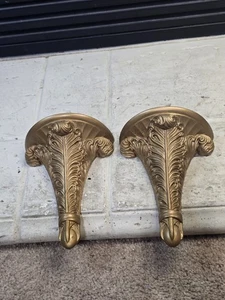 2 Applique Ornate Oro Parete Espositore Mensola Gesso Ware Vintage Coppia MCM Filigrana Set 9" - Foto 1 di 10