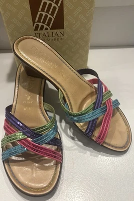 Vtg Italian Shoemakers Sandals Size 9W Pastel Straps Wedge Made in Italy NIB - Image 1 of 4