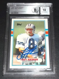 BAS BGS 10 Autograph Rc Troy Aikman Auto 1989 Topps Traded 70 Troy Aikman Rookie - Picture 1 of 5
