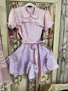 Antik 1940-1950er Jahre Mädchen Kleid rosa Viskose Stoff Spitzenborte #D - Bild 1 von 6