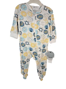 Milkberry Hanukkah 3-6 M Bamboo Footed Sleeper Blue, White and yellow - Picture 1 of 9
