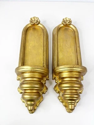 Estantes de exhibición de pared italianos de madera dorada dorada de colección (juego de 2) aproximadamente 19,5 x 5,5" Foto 1 de 4