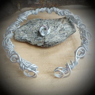 Halsreif Collier Ring silber Blume barock  - Bild 1 von 2