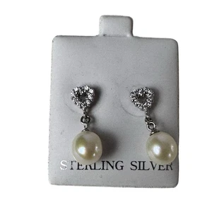 Pendientes colgantes de perlas de agua dulce de plata de ley de 8 mm - Imagen 1 de 4