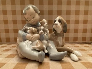 Lladro Porcelain New Playmates Boy with Dog & Puppies Figure ~ No 5456 W/ Box - Picture 1 of 13