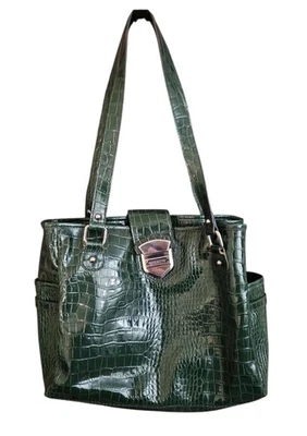 Bolso de hombro Liz Claiborne verde imitación cocodrilo 12x10,5 bolsillos cierre magnético Foto 1 de 4