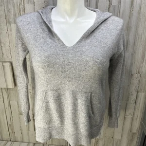 Lusso Cashmere Size S Womens V-neck hooded sweatshirt Gray Pockets           SB2 - Picture 1 of 6