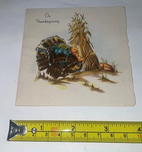 Vintage 1946 fast antike Grußkarte Thanksgiving Happy Turkey Day Punze - Bild 1 von 4