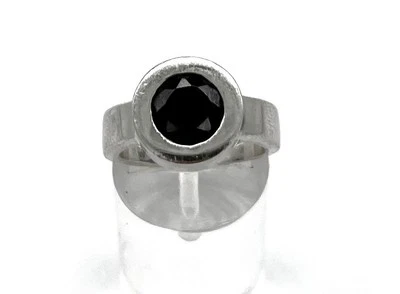 925/- Silber Ring, s.Oliver, simulierter Diamant, schwarz, rund, Gr. 54 - Bild 1 von 4