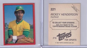 1982 Topps Baseball Sticker Card # 221 Rickey Henderson Oakland Athletics NM - Picture 1 of 1