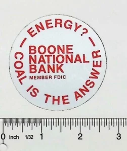 1980er Boone Nationalbank Kohle ist die Antwort Aufkleber Sticker - Bild 1 von 2