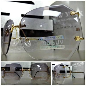 Womens CLASSIC VINTAGE RETRO Style SUNGLASSES Gold Rimless Frame Light Gray Lens - Picture 1 of 7