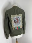 Jubylee American Indian bomber jacket M L VGC one off khaki green sequins fringe