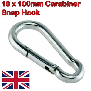 Großer 10 mm x 100 mm Karabinerhaken Feder Karabina Stahl Clip Karabiner Karabiner M10 - Bild 1 von 1
