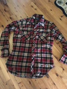 VTG Men's 16 L Dee Cee Rangers Wool Flannel Plaid Snap Western Shirt Black Red - Picture 1 of 5