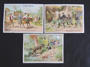 3 Chromos Au bon Marché Mémoire d'un Ane Soldats, paysans, scène de village - Picture 1 of 2