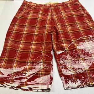 Pepe Jeans London shorts Plaid Red size 42 baggy Y2K surf design - Picture 1 of 15
