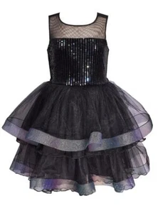 OOPS! NEW Bonnie Jean Girls Size 16 "BLACK SEQUIN VELVET MESH" Party Dress NWT - Picture 1 of 5