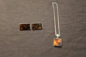 BALTISCHES MOSAIK COGNAC HONIG BERNSTEIN STERLING ANHÄNGER OHRRINGE HALSKETTE 17" KETTE - Bild 1 von 10