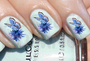 60x Water decals FARFALLA FIORE BLU UNGHIE NAIL ADESIVI FLOWER TRANSFER STICKERS - Picture 1 of 1