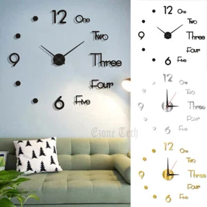 3D DIY Wall Clock Mirror Surface Large Modern Sticker Office Home Shop Art Decor - Picture 1 of 13