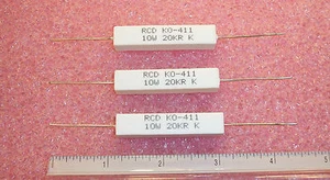 QTY (10) 20K Ohm 10W 10% CERAMIC POWER WIREWOUND RESISTORS PW10-20K-10% RCD - Picture 1 of 5