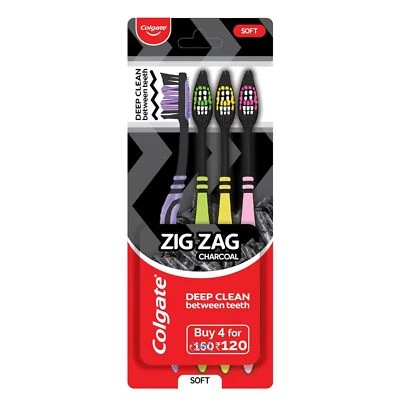 Colgate ZigZag Charcoal Soft Toothbrush 4 Pcs Adult Dental Care Black - Image 1 of 4