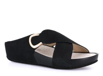 Sandali ciabatte Grunland DIRA CI1580 camoscio nero zeppa 5 cm Made in Italy - Immagine 1 di 4